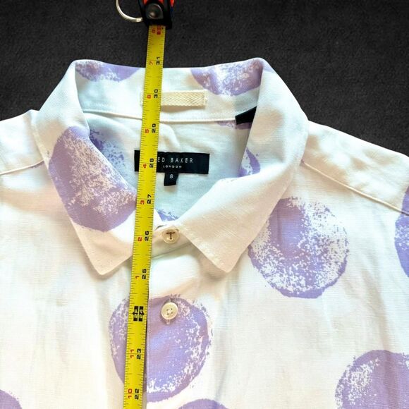 Ted Baker London Purple Dotted White Collared Button-up Shirt Short Sleeves Size - Picture 3 of 4